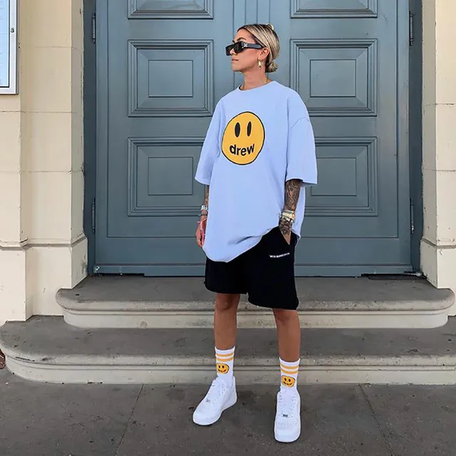 DREW T Shirt O-neck Justin Bieber Brand Smiley Printed Long T Shirt 2