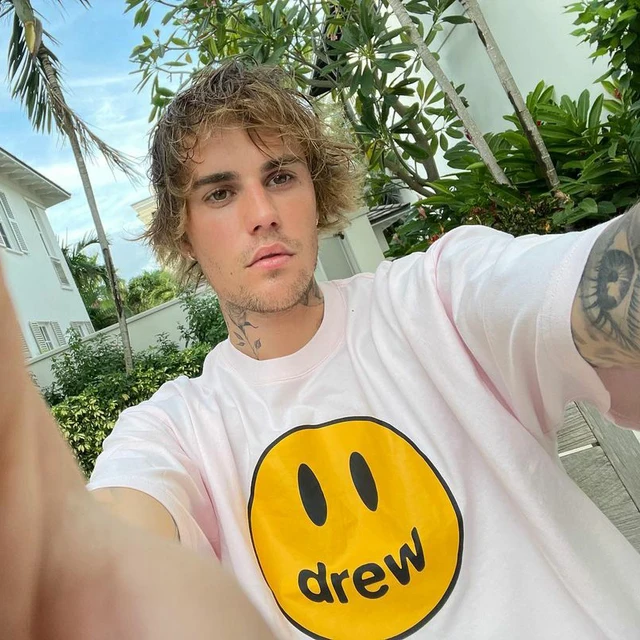 DREW T Shirt O-neck Justin Bieber Brand Smiley Printed Long T Shirt 1