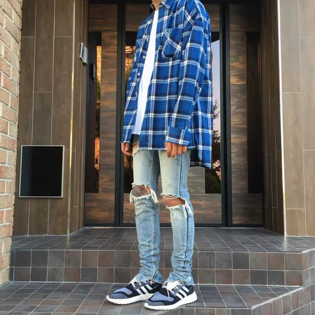 Justin Bieber Oversize Tartan Shirts Long Sleeve Man 2