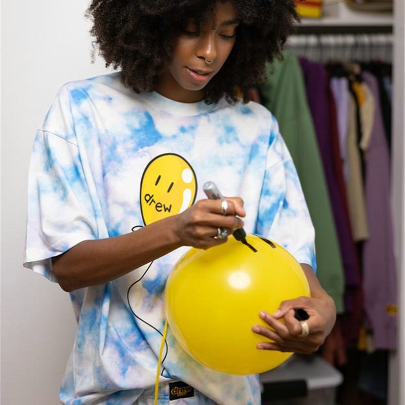 JUSTIN Smiley Tie Dye Sky Blue DREW O neck t shirt 2 JUSTIN Smiley Tie Dye Sky Blue DREW O neck t shirt 2